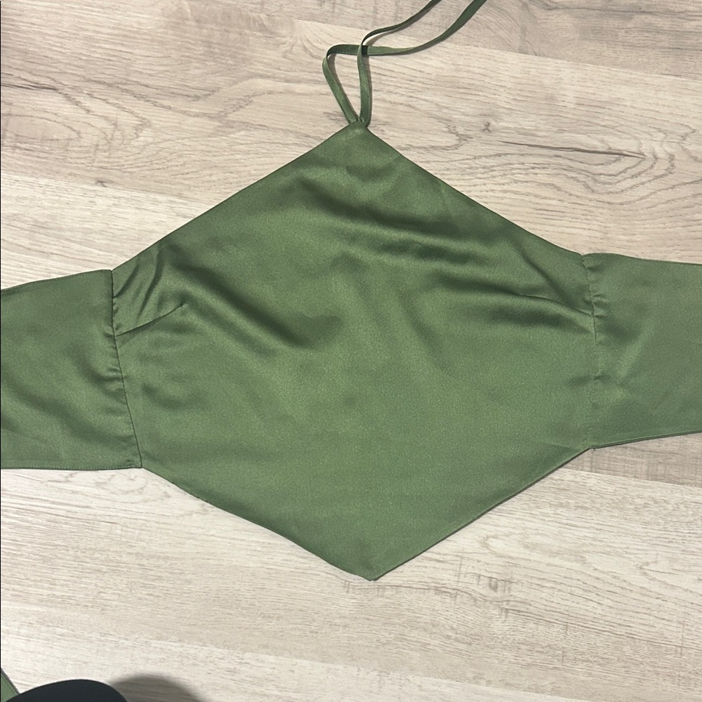 Open tie back halter green top
